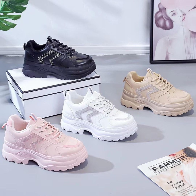Sepatu Polos Wanita Model Hak Tinggi Terbaru Fashion Kekinian Sneakers Cewek