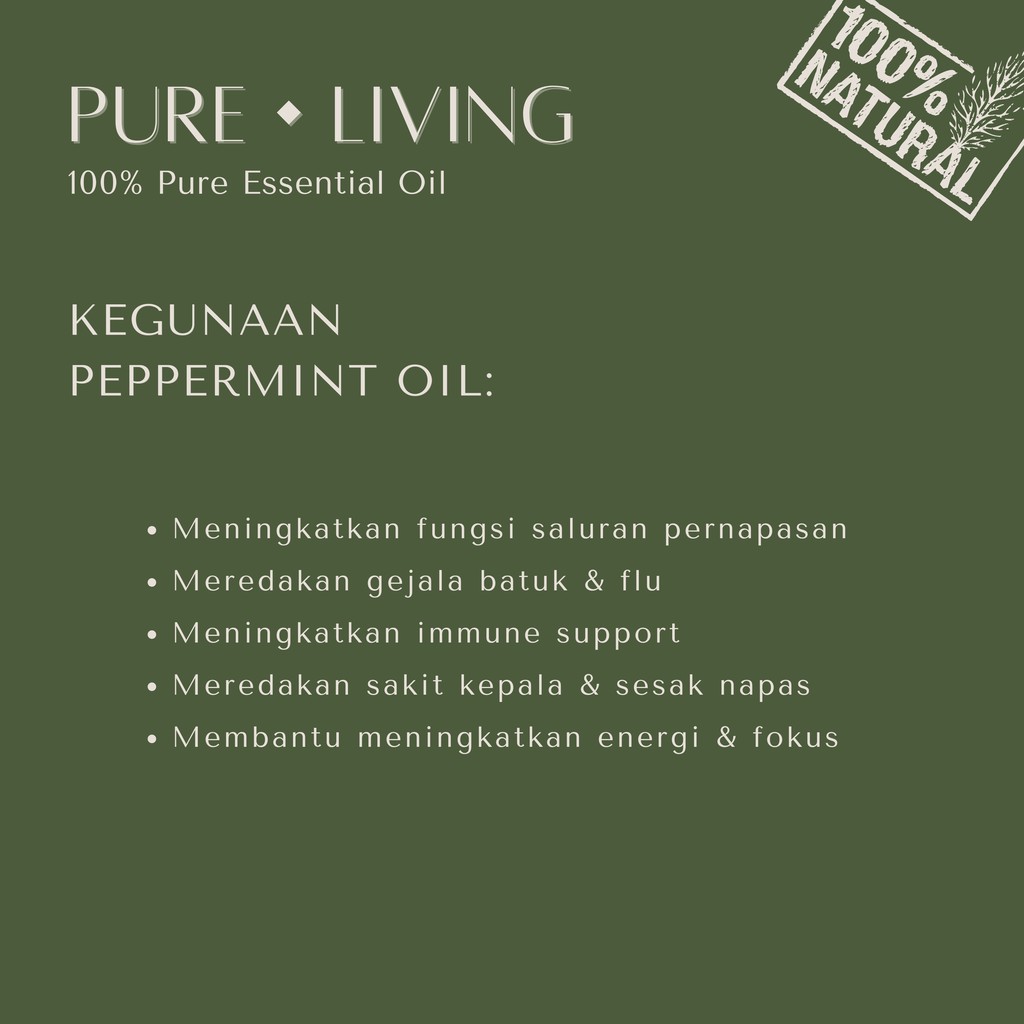 Peppermint - 100% Pure Essential Oil 15ml | Batuk &amp; Pilek - Cough &amp; Flu | Aromatherapy Oil 15ml | Pewangi Ruangan | Oil Aromaterapi Diffuser Oil Burner | Minyak Atsiri | Birthday Gift Ideas | Minyak Esensial | Room Fragrance Perfume | Pengharum Ruangan