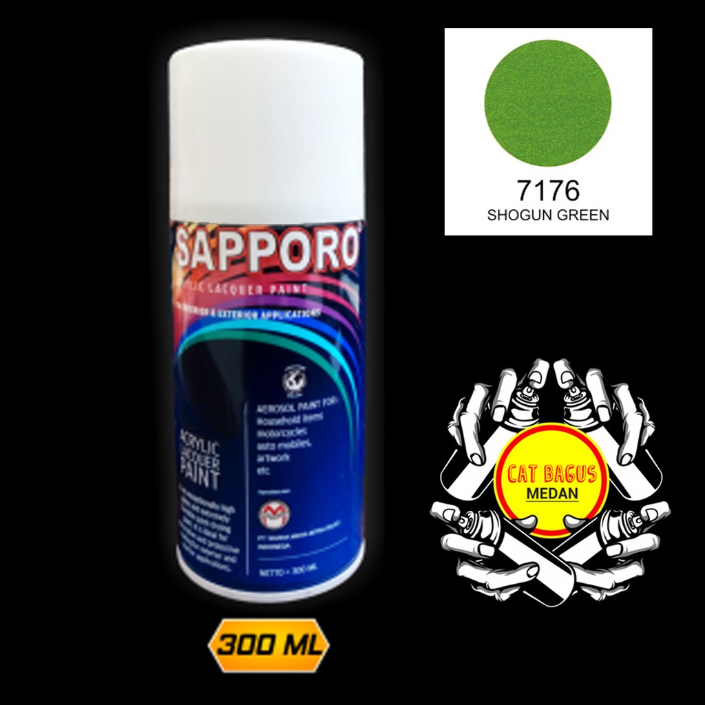 SAPPORO 7176 SHOGUN GREEN CAT SEMPROT 300 ML CAT MOTOR AEROSOL PYLOX HIJAU NINJA METALLIC METALIC ME