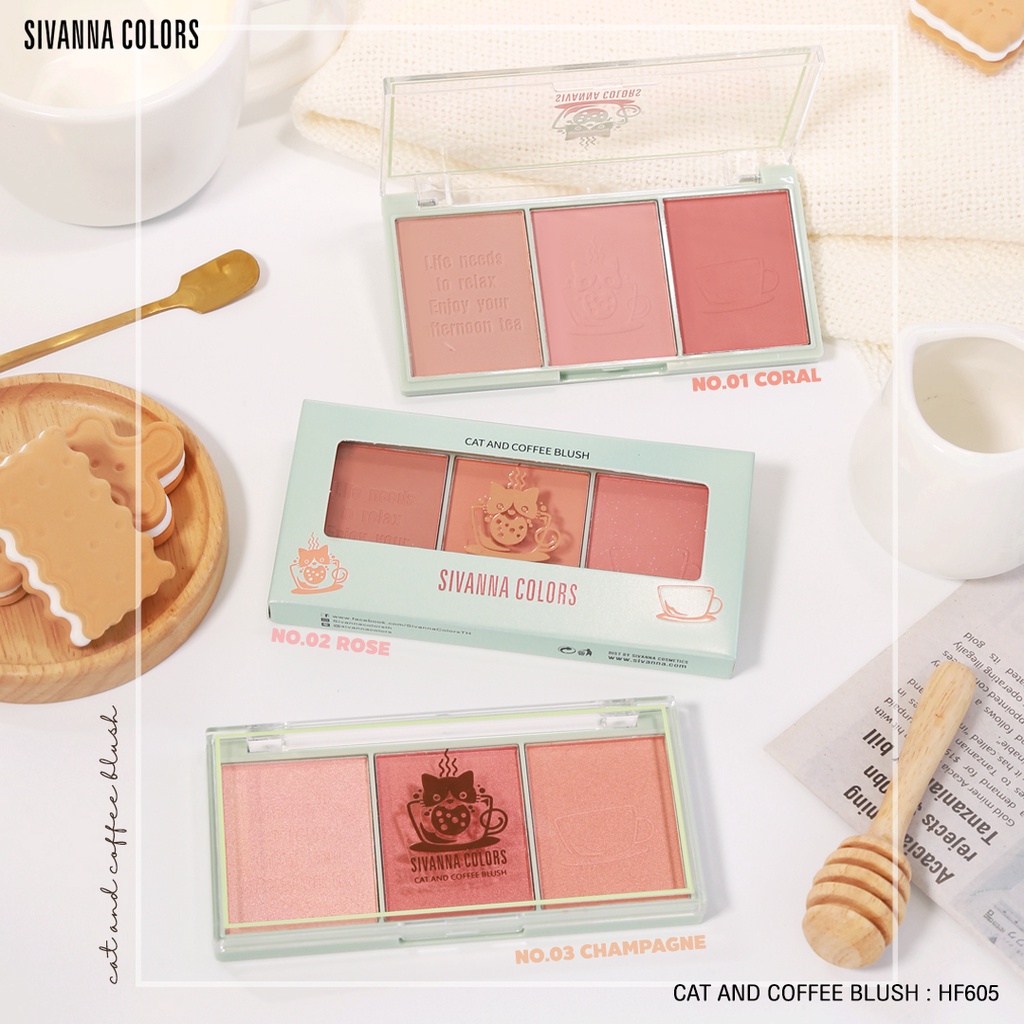 SIVANNA COLORS POCKET CANDY FACE PALETTE HF182/CAT AND COFFEE BLUSH HF605/BLUSH/HIGHLIGHTER/KOSMETIK/KOSMETIK THAILAND/MAKEUP