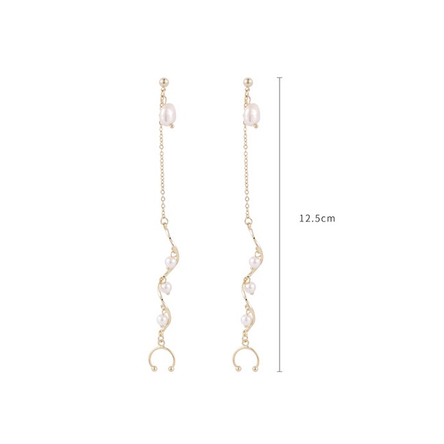 LRC Anting Tusuk Fashion Golden Pearl Chain Spiral Alloy Ear Bone Clip K42158