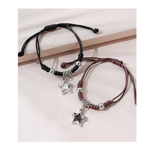 LRC Gelang Tangan Fashion Black+brown Five-pointed Star Bracelet Set Y65667