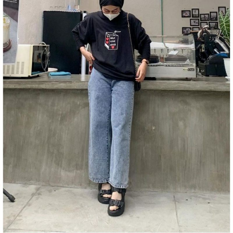 New Diimpor Celana Jins Longgar Panjang perempuan High-Waist Loose Straight-Leg Pants Celana Jeans Panjang Wanita/Jeans Anak Perempuan /Jeans Boyfriend Wanita