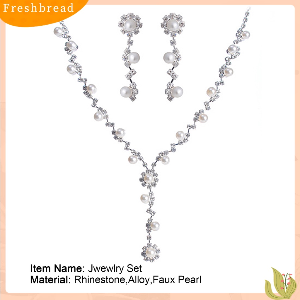 Fresh| 3pcs / Set Kalung Choker + Anting Gantung Tusuk Aksen Mutiara + Berlian Imitasi Untuk Perhiasan Wanita