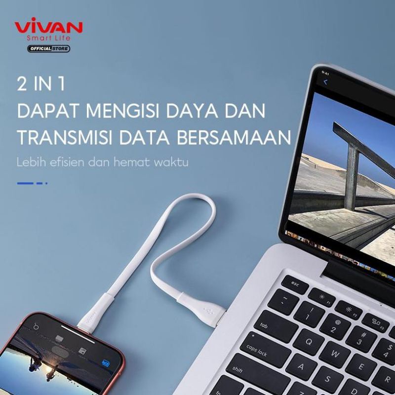 Kabel Data Lightning SL(30/100/200CM)VIVAN  Fast Charging 2A Flat Design Garansi Resmi 1tahun
