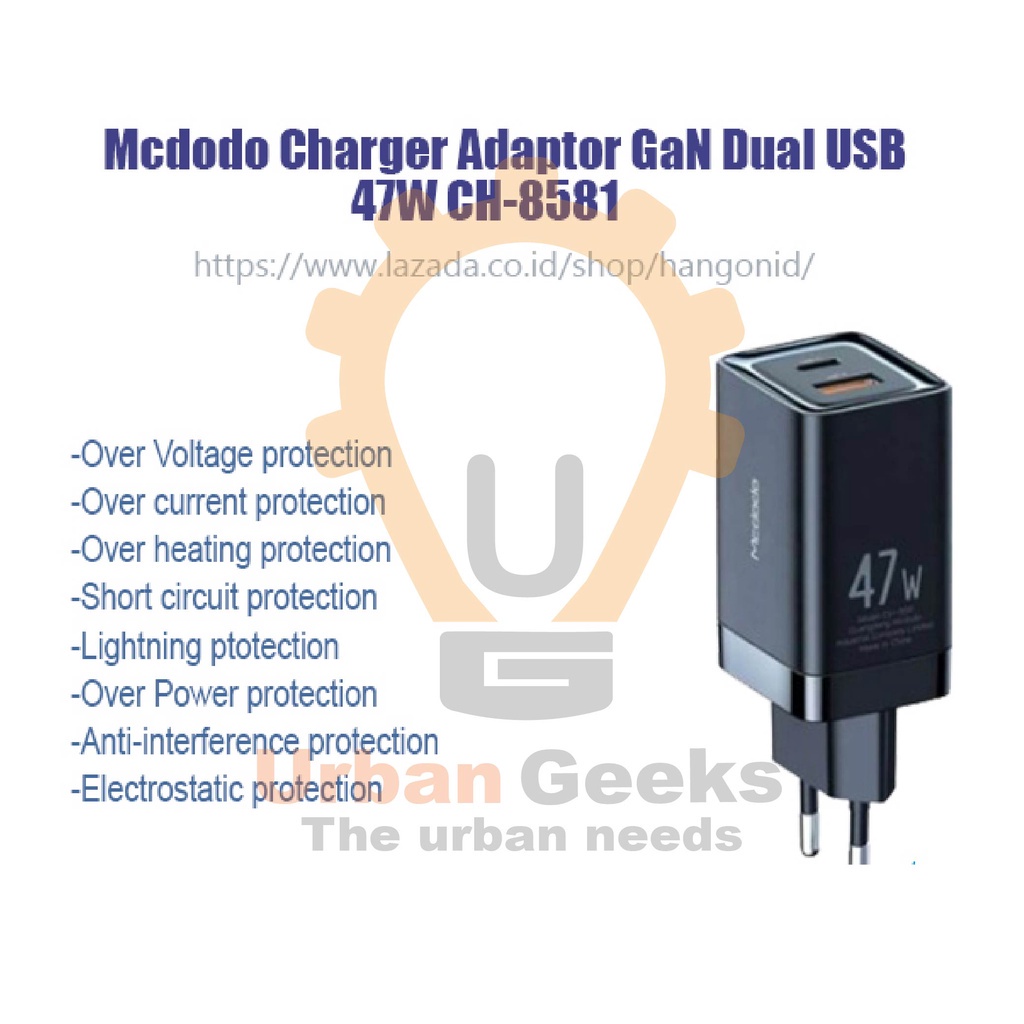 Charger Adapter Dual Port Type C &amp; USB Mcdodo CH 8581 47W Gan