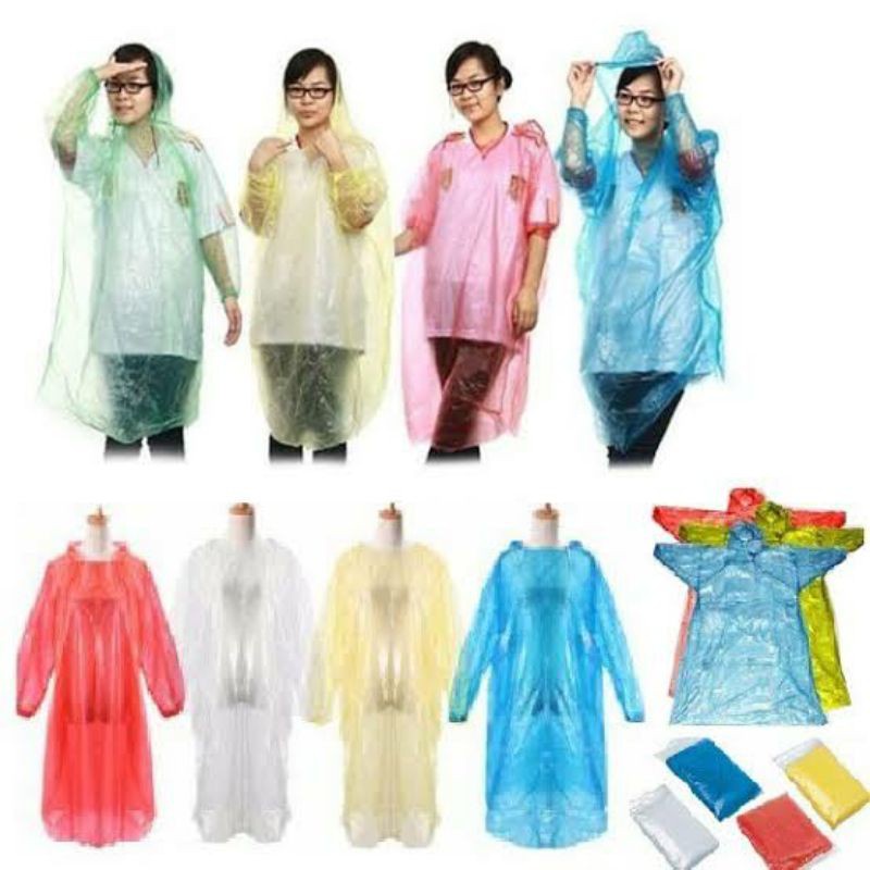 JAS HUJAN PLASTIK DEWASA SEKALI PAKAI MANTEL HUJAN RAINING COAT TRANSPARAN GOOD QUALITY