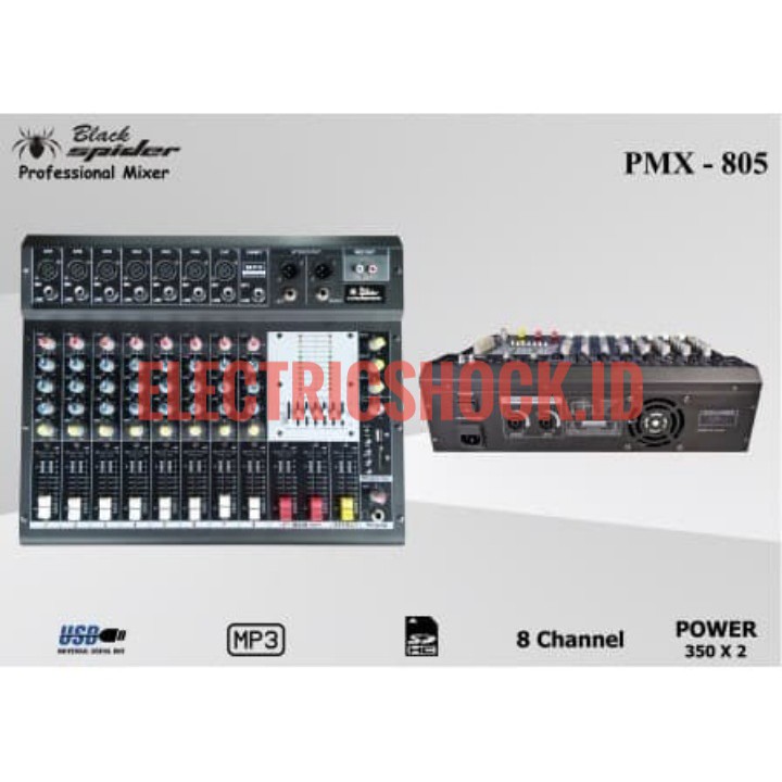 POWER MIXER BLACK SPIDER PMX 805 8CHANNEL BLUETOOTH