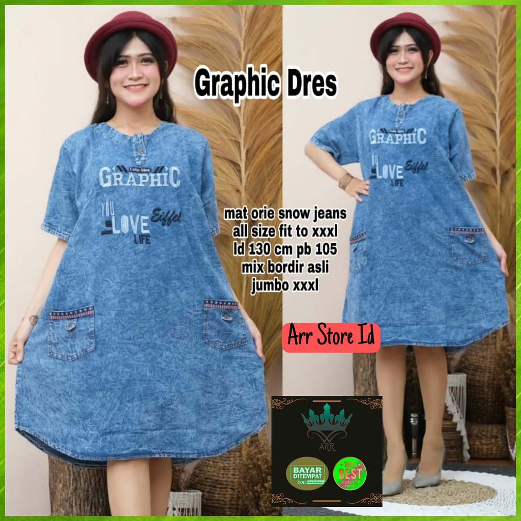 Baju Atasan Dress Jeans Jins Jens Denim Jumbo Wanita Terbaru 2021 Busui Kekinian Bordir Halus Premium Import Ld 130 P 100 Grapich Allsize