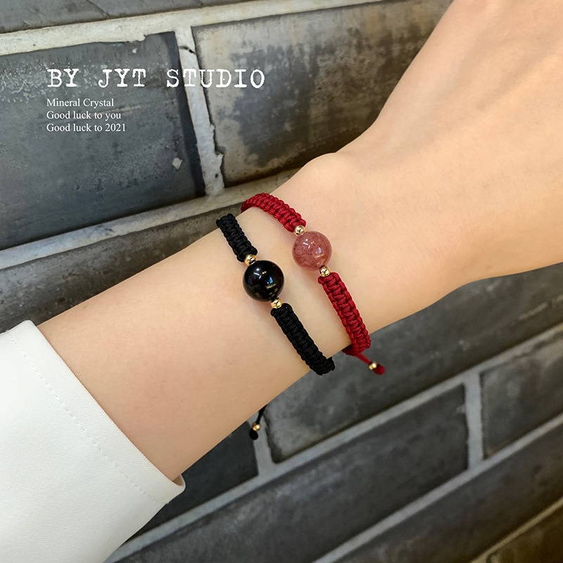 Gelang Manik-Manik Kristal Obsidian Strawberry Untuk Wanita