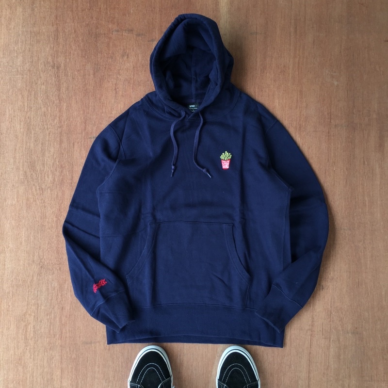 Pullover hoodie Uniqlo x SpRz NY simple logo navy color  Size Large (68x56)