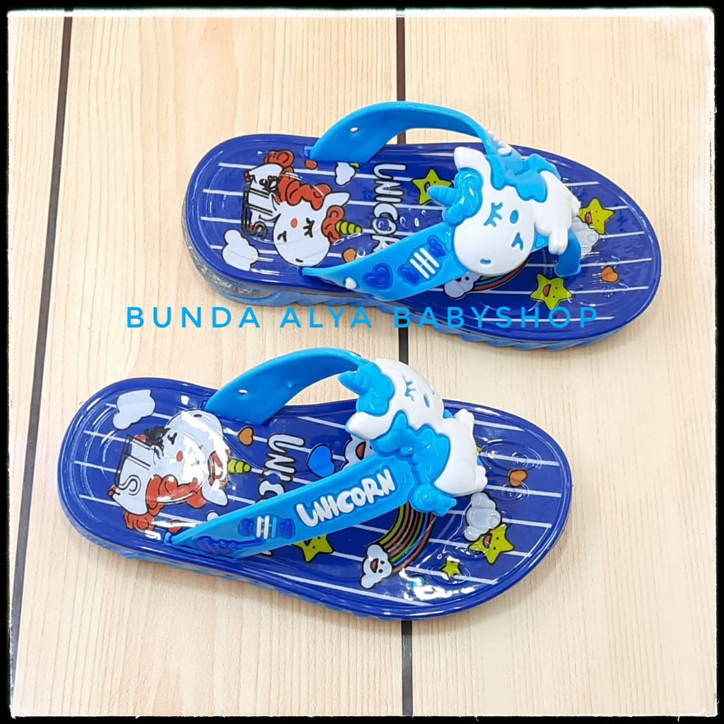 Sendal Jepit Anak Perempuan Usia 1 2 3 Tahun Unicorn BIRU Sendal Jepit Anak Cewek Motif Kartun Lucu Karet Elastis Anti Licin Size 24-29