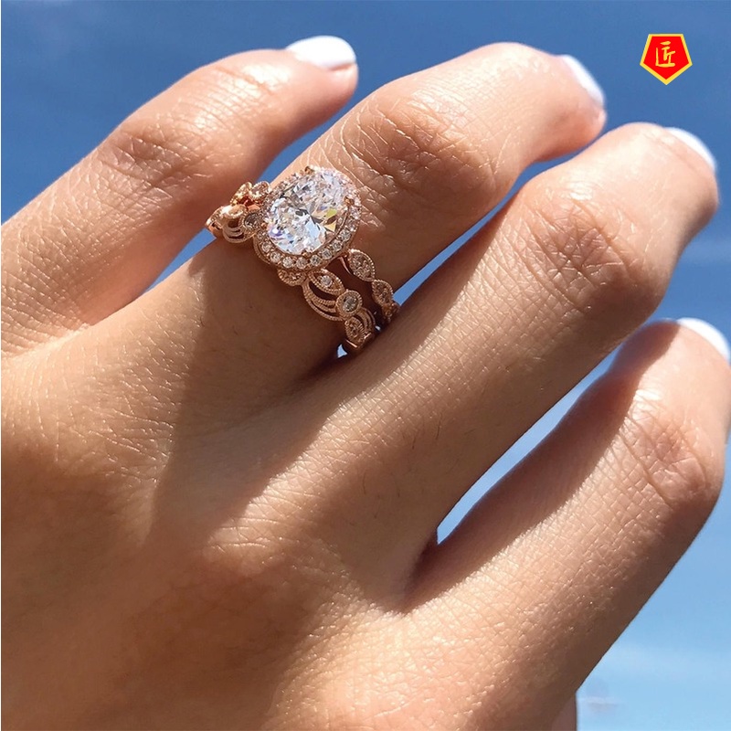 [Ready Stock]Hollow Pattern Diamond Ring Set Women's Fashion