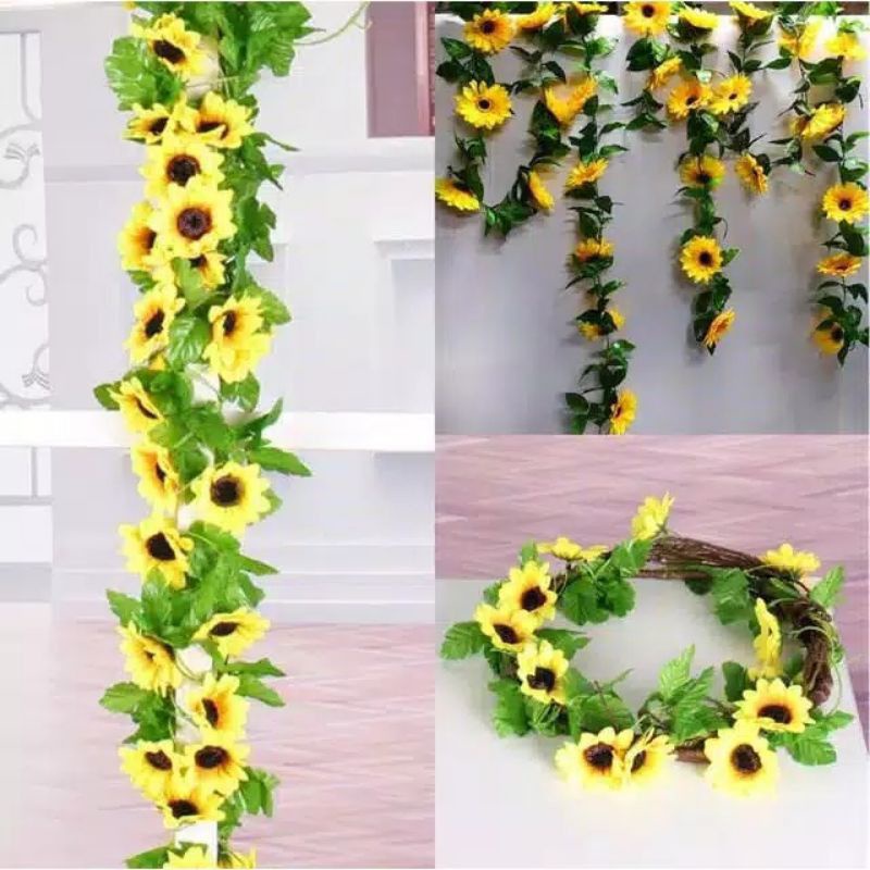 BUNGA RAMBAT PLASTIK TANAMAN HIAS INDOOR POT DAUN ARTIFICIAL