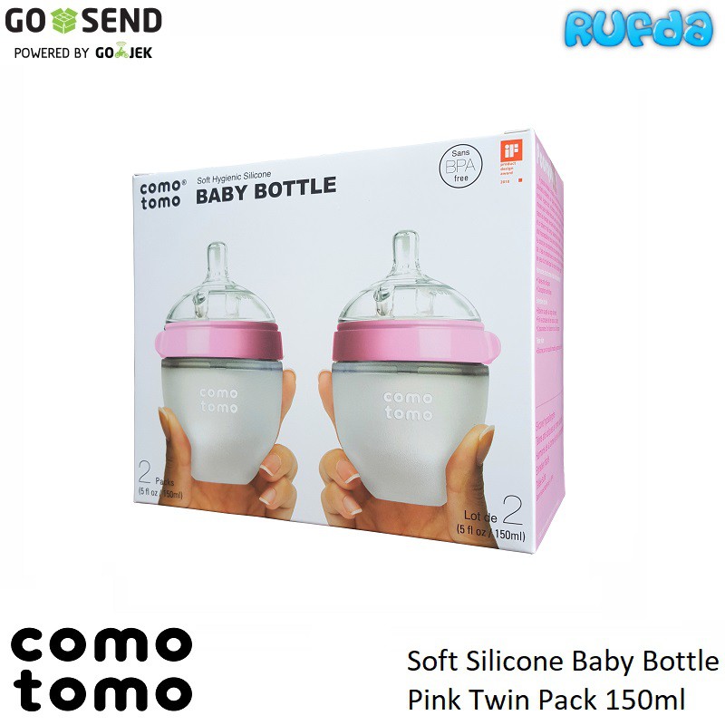 Comotomo Pink Twin Pack 2x150ml, Botol Susu Mirip Payudara Ibu