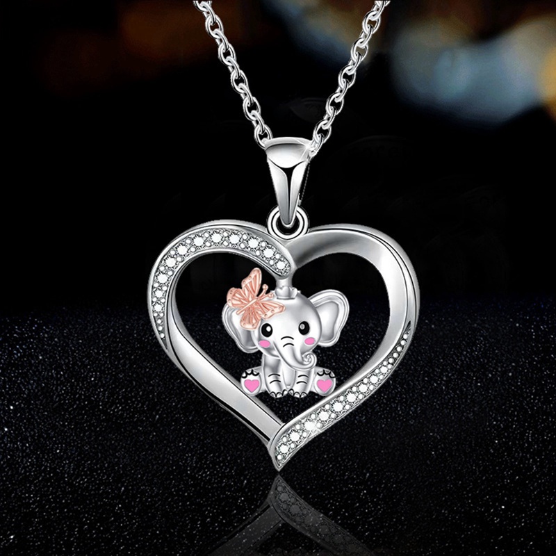 Kalung Liontin Kupu-Kupu Hati Kristal Bahan Cubic Zirconia Warna Silver Untuk Wanita