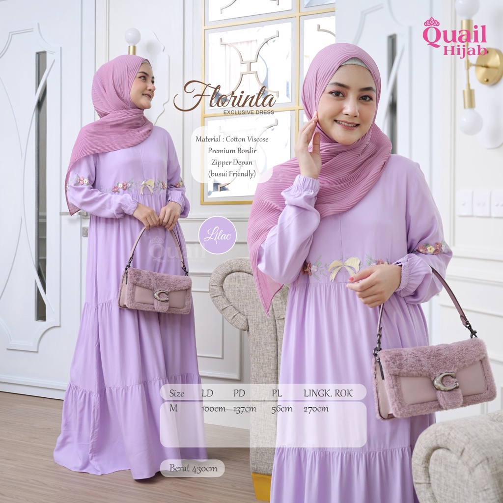 FLORINTA DRESS bordir bunga Quail Hijab bahan Cotton Viscose Ori Murah