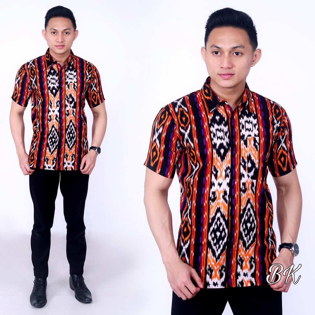 Hem Batik Pria Lengan Pendek Motiv Songket Bahan Katun Nyaman Di Pakai