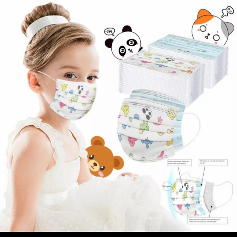 Masker anak 3ply medis surgical mask karakter isi 50 kids kesehatan ok - HK