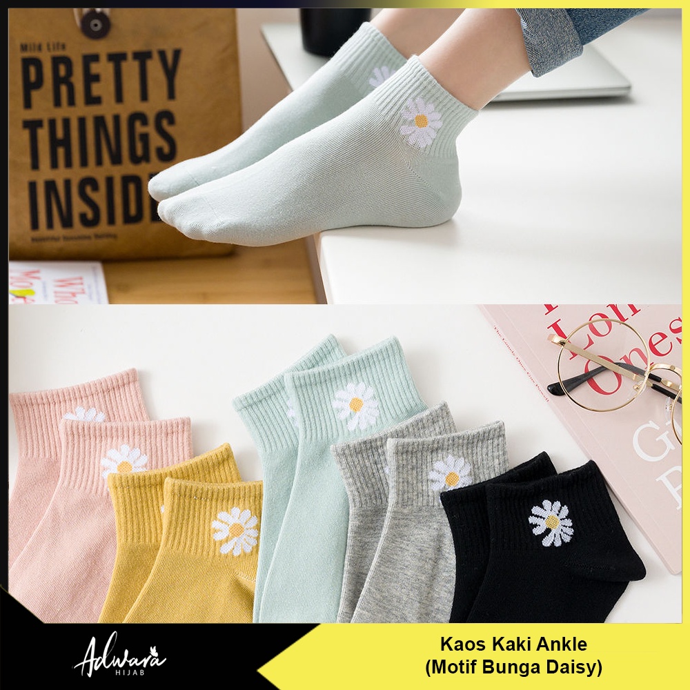 Kaos Kaki Semata Kaki / Kaos Kaki Pendek Wanita / Kaos Kaki Gaya Korea Motif Bunga Daisy