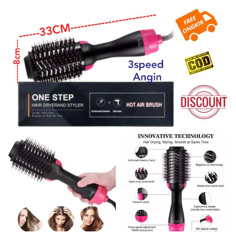 Pengering Rambut One Step Hot Air Brush Styler Sisir Hair dryer Pelurus Rambut 3in1 Curler Keriting