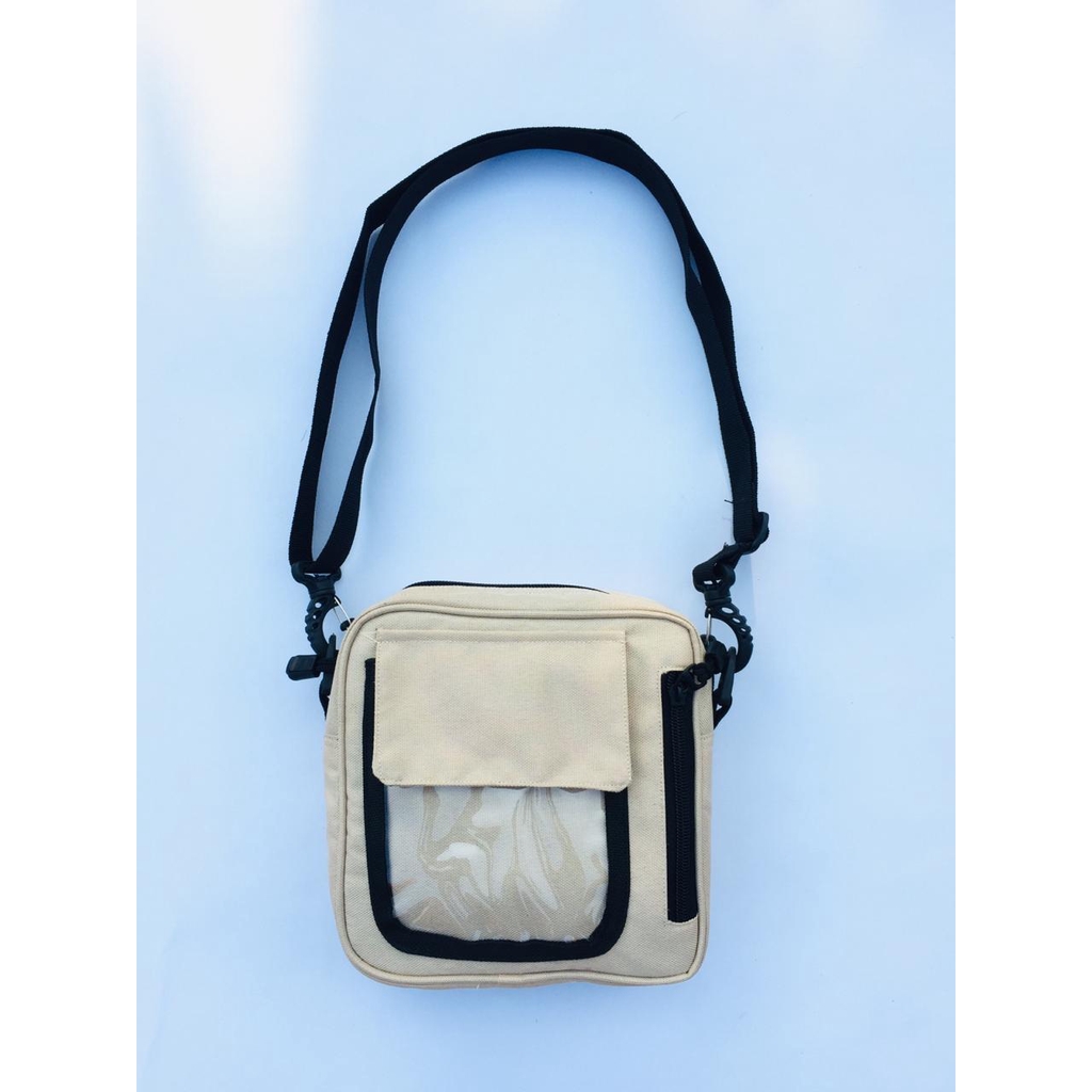 slimbag polos cream masengger bag polos cream,shoulderbag trasnparan warna cream cordura 1000