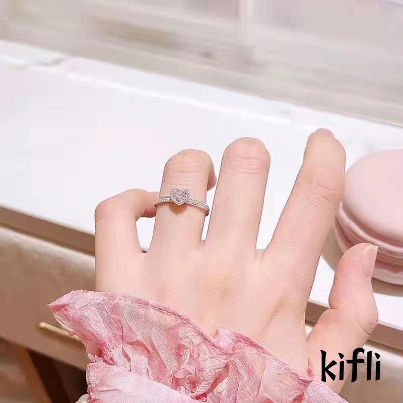 Cincin Wanita Bentuk Hati Warna Pink Untuk Hadiah Valentine / Ulang Tahun