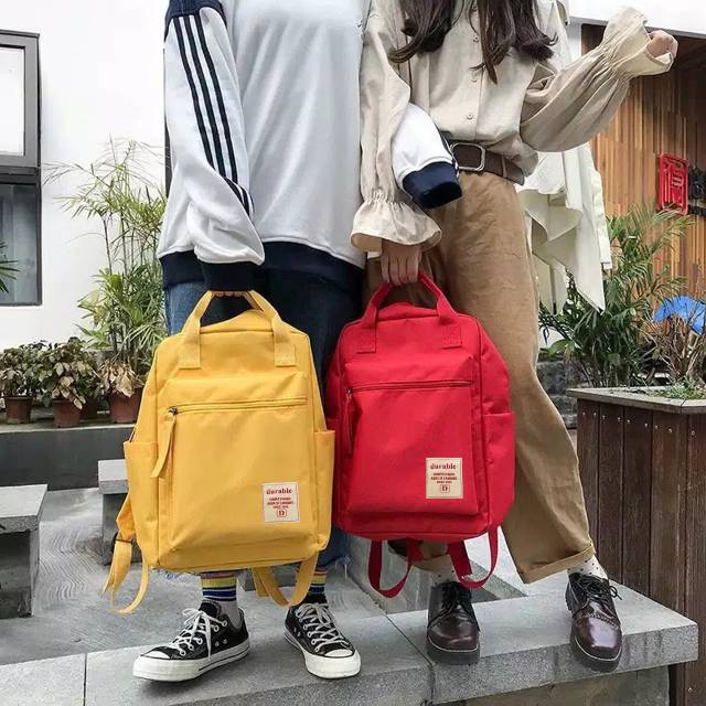 Korean Style Backpack Tas Ransel Tas Sekolah Ransel Polyster Kanvas Fashion Tas Sekolah Siswa untuk Remaja Perempuan Laki Laki Ransel Wanita Warna Polos Kualitas Tas Buku Travel Santai