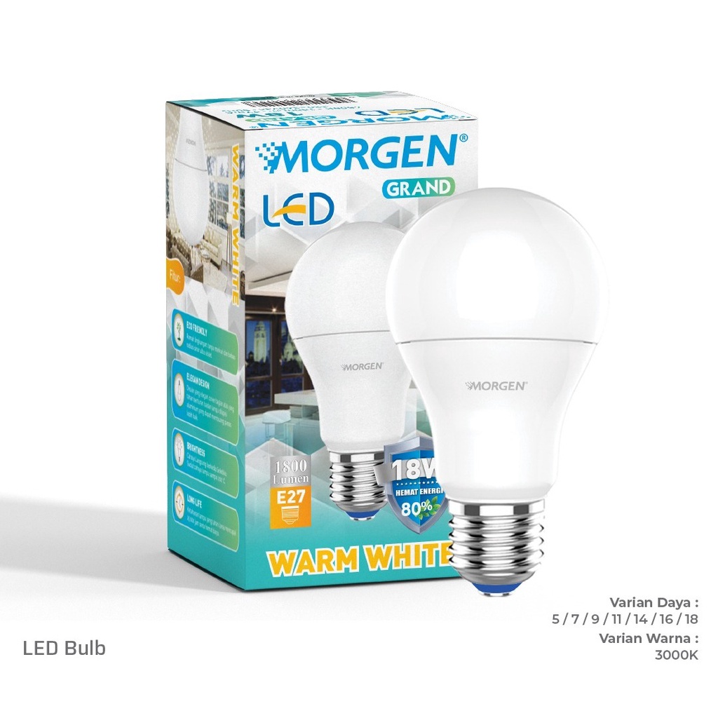 Morgen Lampu LED Bulb Grand 5w 7w 11w 14w 16w 18 Watt (Putih)