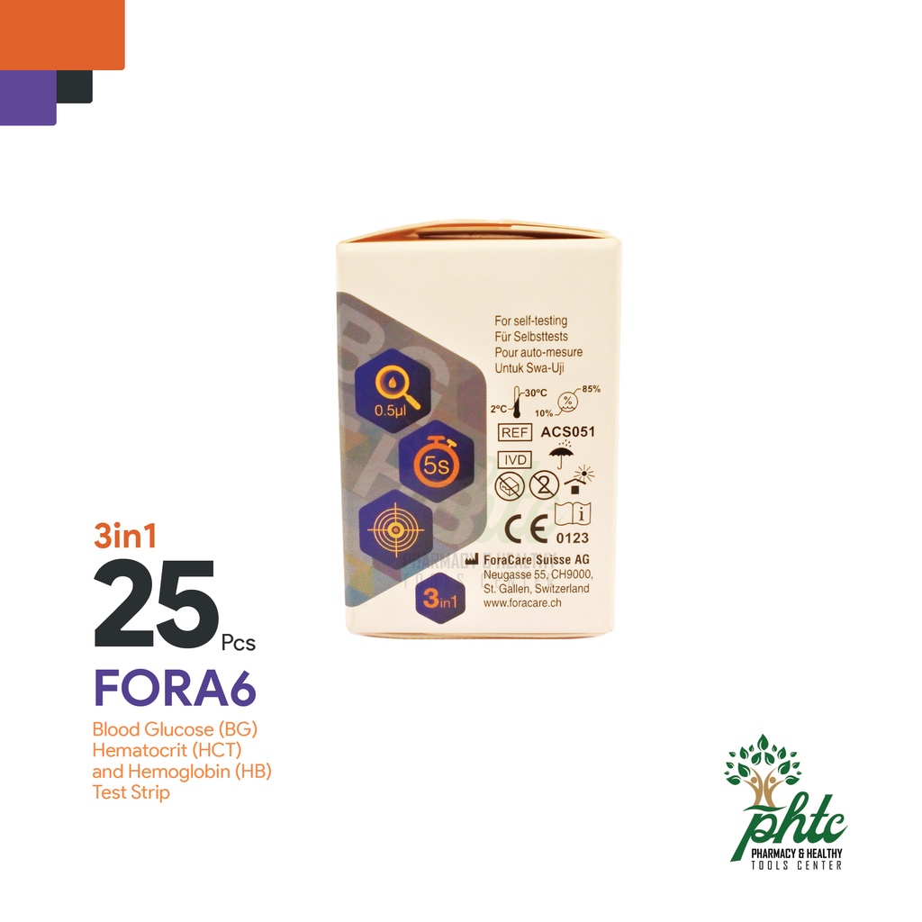 FORA Strip Gula Darah Hematokrit Hemoglobin Fora Strip 3 in 1 Isi 25 Strip