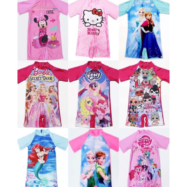  baju  renang anak karton  cewek little pony frozen mermaid 