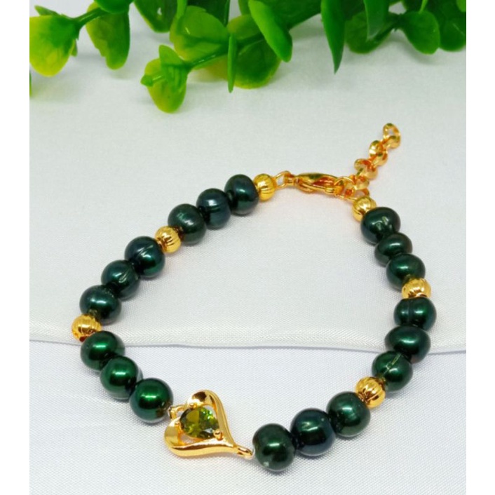 G8 BERSERTIFIKAT GELANG MUTIARA ASLI MUTIARA AIR TAWAR LOMBOK SUPER GELANG LOVE RHODIUM GOLD MUTIARA