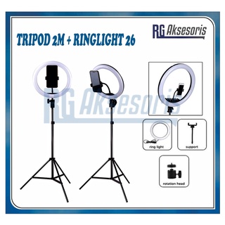RGAKSESORIS Paket Komplit Tripod  2M + Lampu RING LIGHT LED 26CM MAKE UP selfie / Paket Komplit Tripod  2M + Holder U [fs]