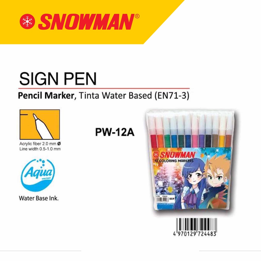 

Snowman Sign Pen Spidol Kecil Set 12 Warna PW-12A