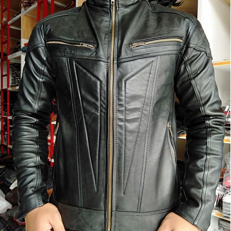 Jaket Kulit Pria Jacket Leather Racing Slimfit Bikers Dilapisin Busa Jaket Motor Asli Kulit Sapi Ori