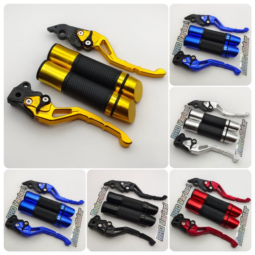 (paket 2in1) Handgrip Jalu miring cnc + handle rem stelan cnc D-Tracker KLX CRF 150 Ninja 250 Ninja R Ninja RR  DTracker CBR 150 Mx-king Vario 160