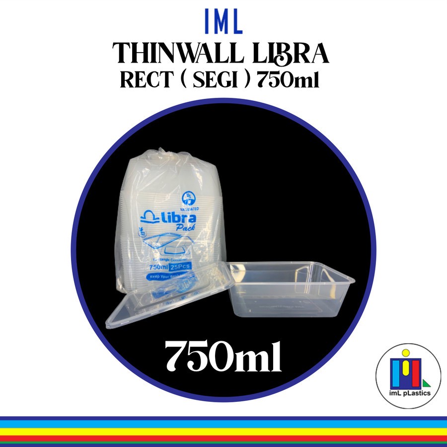 Kotak Makan Plastik THINWALL LIBRA RECT ( SEGI ) 750ml-1 set 25pcs