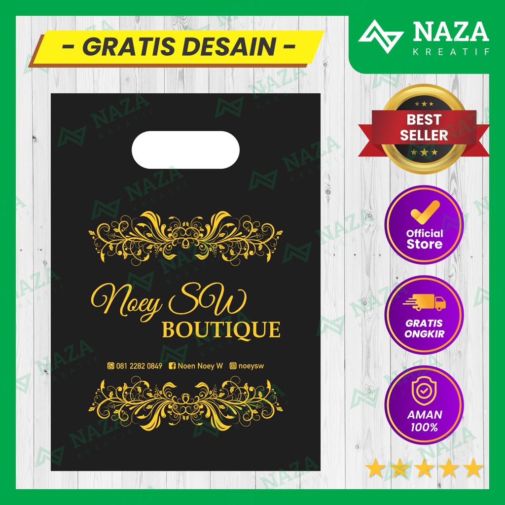 

Tas Plastik Olshop Hitam Tinta Gold / Emas, Tas Plastik Sablon olshop, Plastik Plong Sablon.