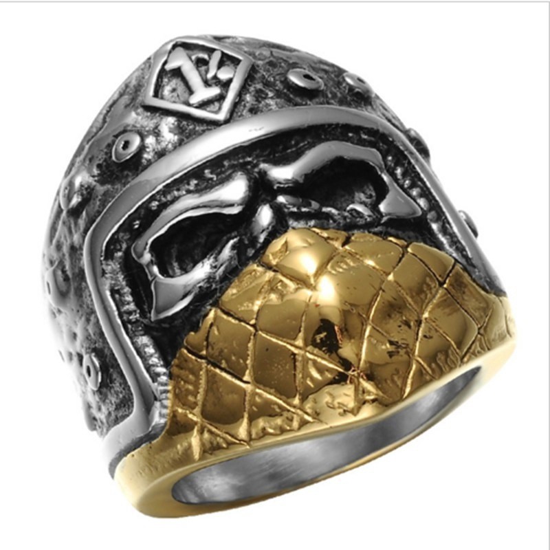 SEUSUK Cincin Knuckle Fashion Retro Bentuk Helm Prajurit untuk Hadiah Pria