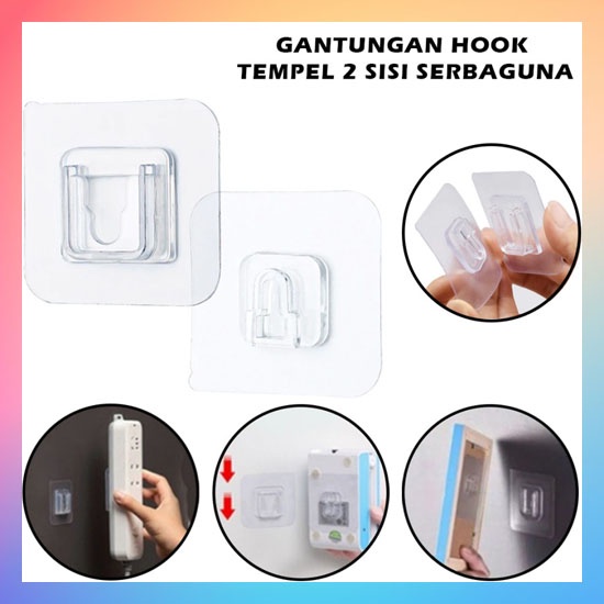 Gantungan Hook Tempel 2 Sisi Hanger Transparan Remot AC TV Modem FIXATOR SOCKET Cantelan Dinding Tembok Double Side Perekat Tempelan Gantung Magic Super Kuat Serbaguna