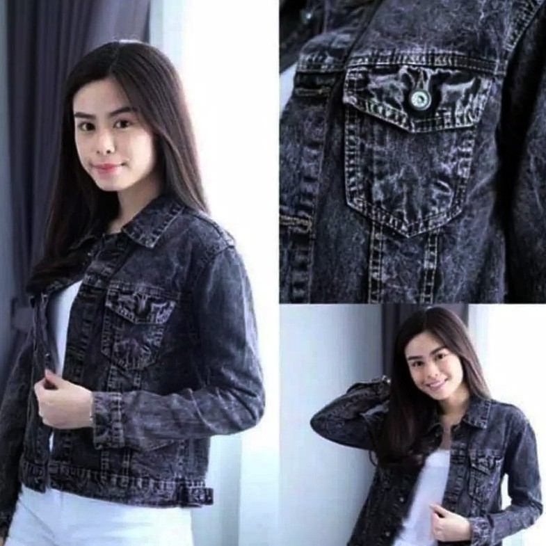 Jaket Wanita /Jaket Jeans Snow Black Cropty Murah Terlaris