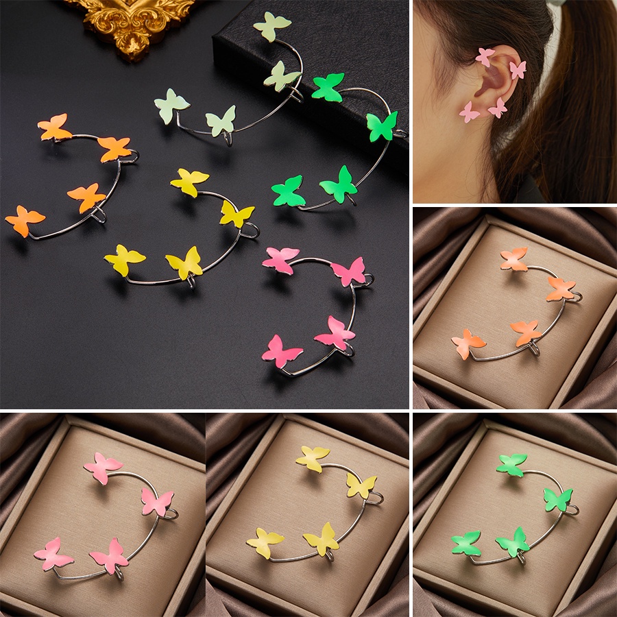 Anting Klip Tulang Telinga Desain Kupu-Kupu luminous Bahan 925 silver Tanpa Tindik Untuk Wanita