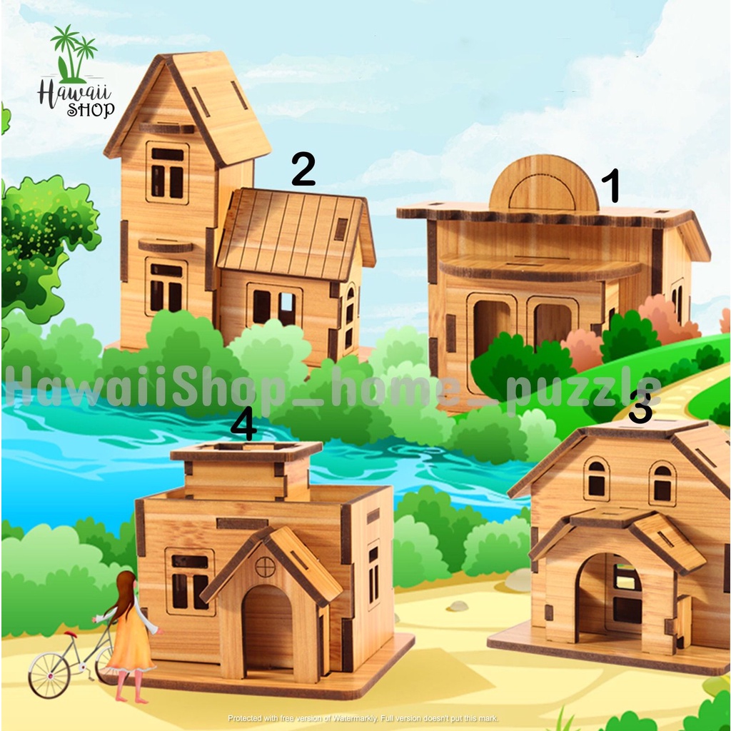 Puzzle 3D DIY Mini House 4 In 1 mainan puzzle edukasi anak