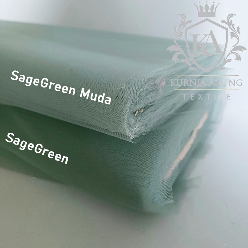 Kain Tile Tulle Kaku Sedang Warna SAGE GREEN / Tile Souvenir Dekor Bungkus Hampers Parcel Warna Terlaris Meteran dan 0.5m Lebar 125cm