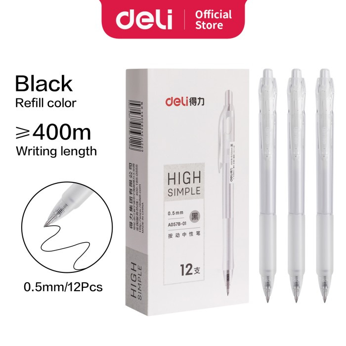 

NEW Deli Gel Pen Pulpen Gel Retractable Tinta Hitam 0.5mm A057B-01