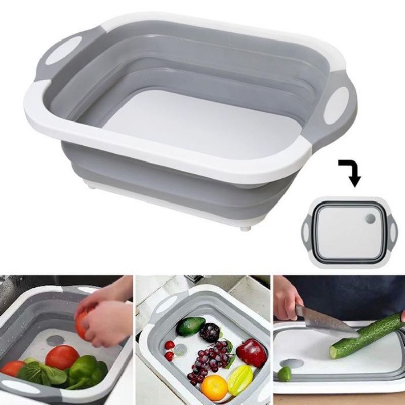 Telenan Lipat Baskom Multifungsi 3in1 Cutting Board Portable Baskom Lipat Peralatan Dapur