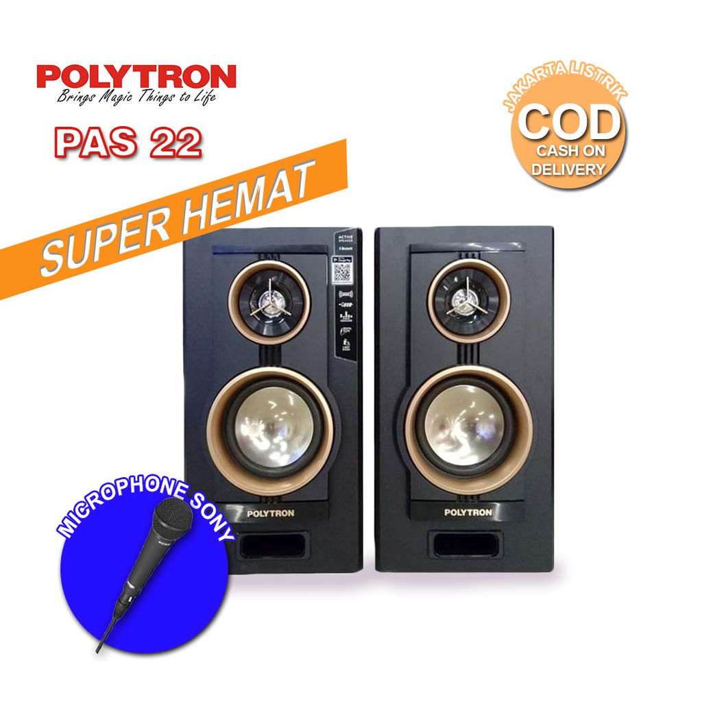 SPEAKER AKTIF POLYTRON PAS 22 BLUETOOTH SUPER BASS BONUS MICROPHONE KARAOKE