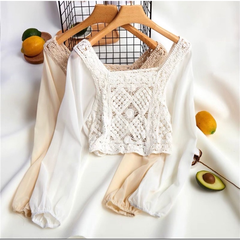 Blouse wanita atasan knit tulle import lengan panjang onesize II