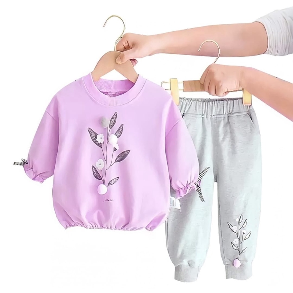 setelan sweater anak perempuan bunga anggrek 1-5 tahun bahan babyterry lembut/ setelan baju anak perempuan/ setelan sweater anak perempuan/ sweater anak perempuan/ setelan sweater anak cewe/ sweater anak cewe terbaru hello kitty terbaru