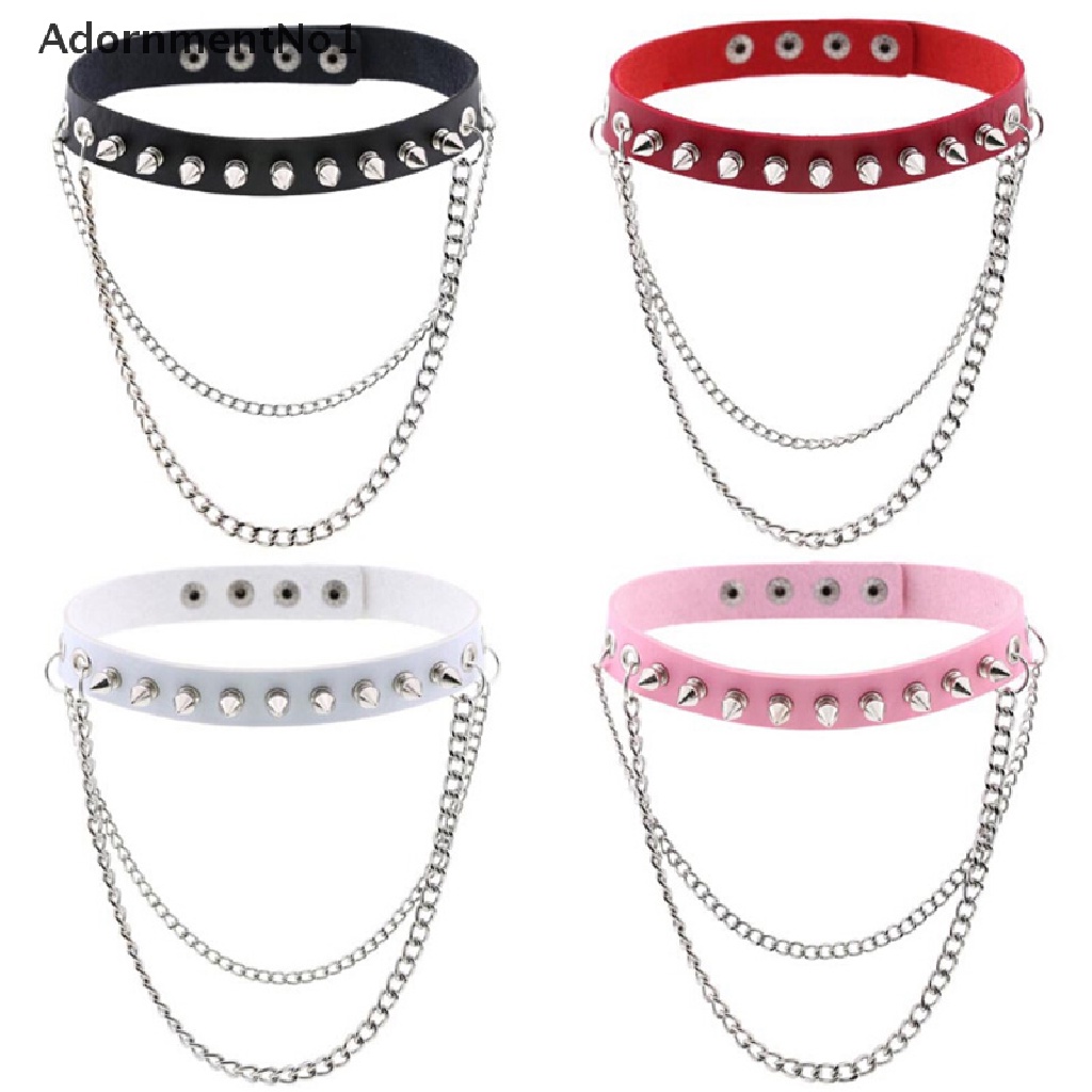 (AdornmentNo1) Kalung Choker Gaya Punk Gothic Bahan Kulit Aksen Rivet Untuk Pria / Wanita